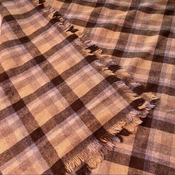 Wool Blend Brown and Cream Plaid Wrap - Picture 6 of 9